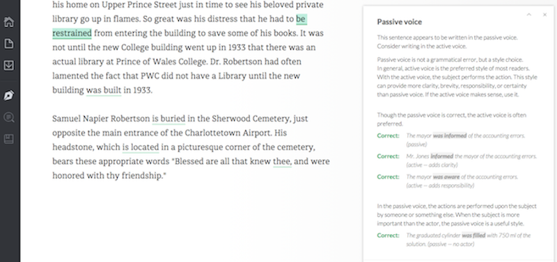 Grammarly explanation of a correction